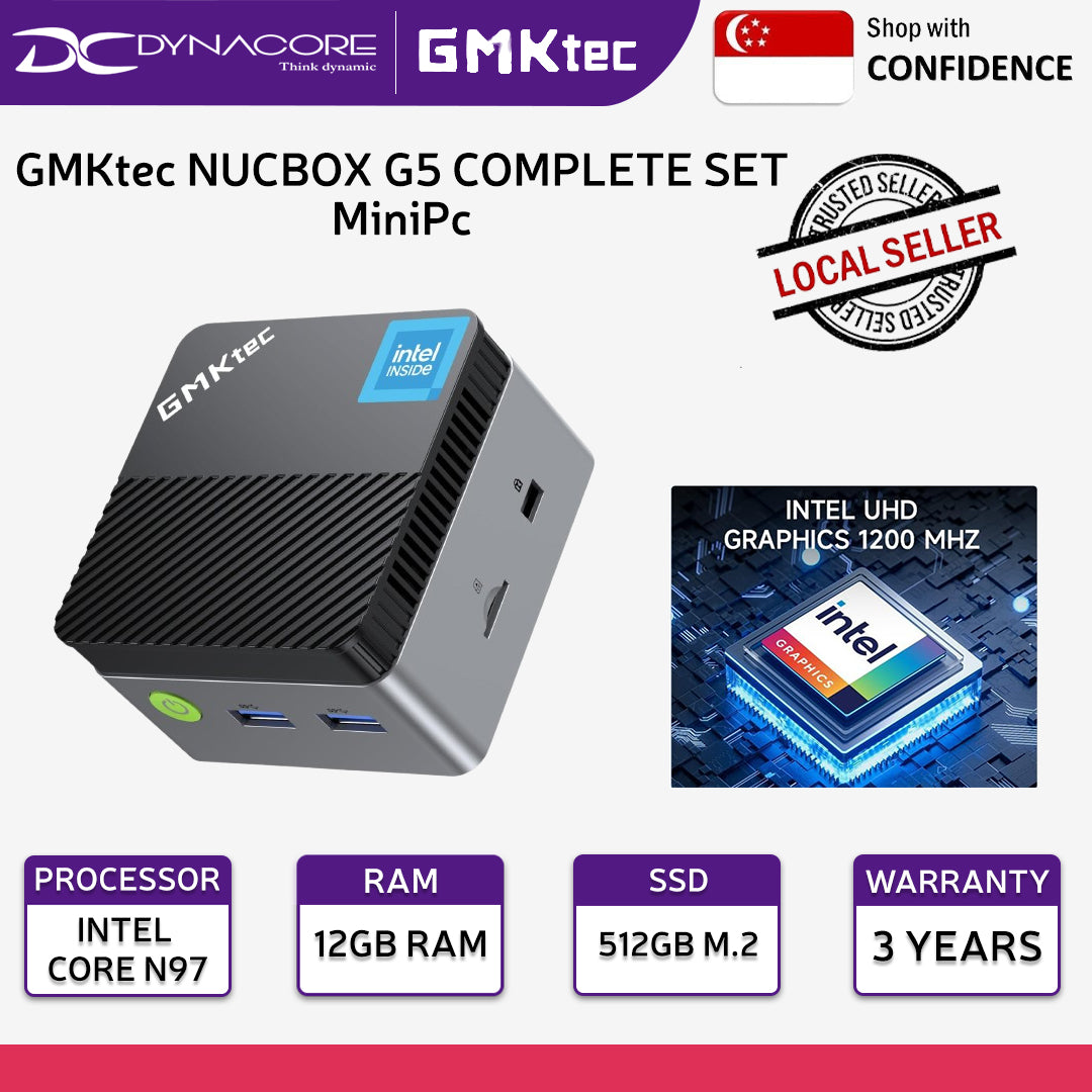 GMKtec NUCBOX G5 COMPLETE SET MiniPc (INTEL CORE N97/ 12GB RAM LP-DDR5/ 512GB M.2 SSD-SATA/ WIN11-PRO Lifetime /WIFI5+BLUETOOTH) 3YRS WARRANTY - 6972570962047