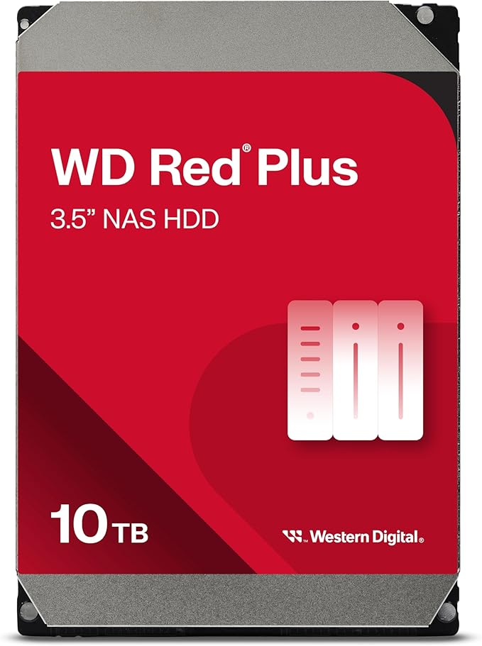 Western Digital 10TB Red Plus NAS Internal Hard Drive HDD - 7200 RPM, SATA 6 GB/s, CMR, 512 MB Cache, 3.5" - WD100EFGX