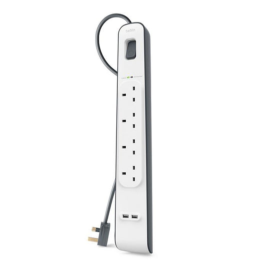 BELKIN 4 Outlets 2M Surge Protection Strip with 2 USB Ports - BSV401SA2M - 745883650972