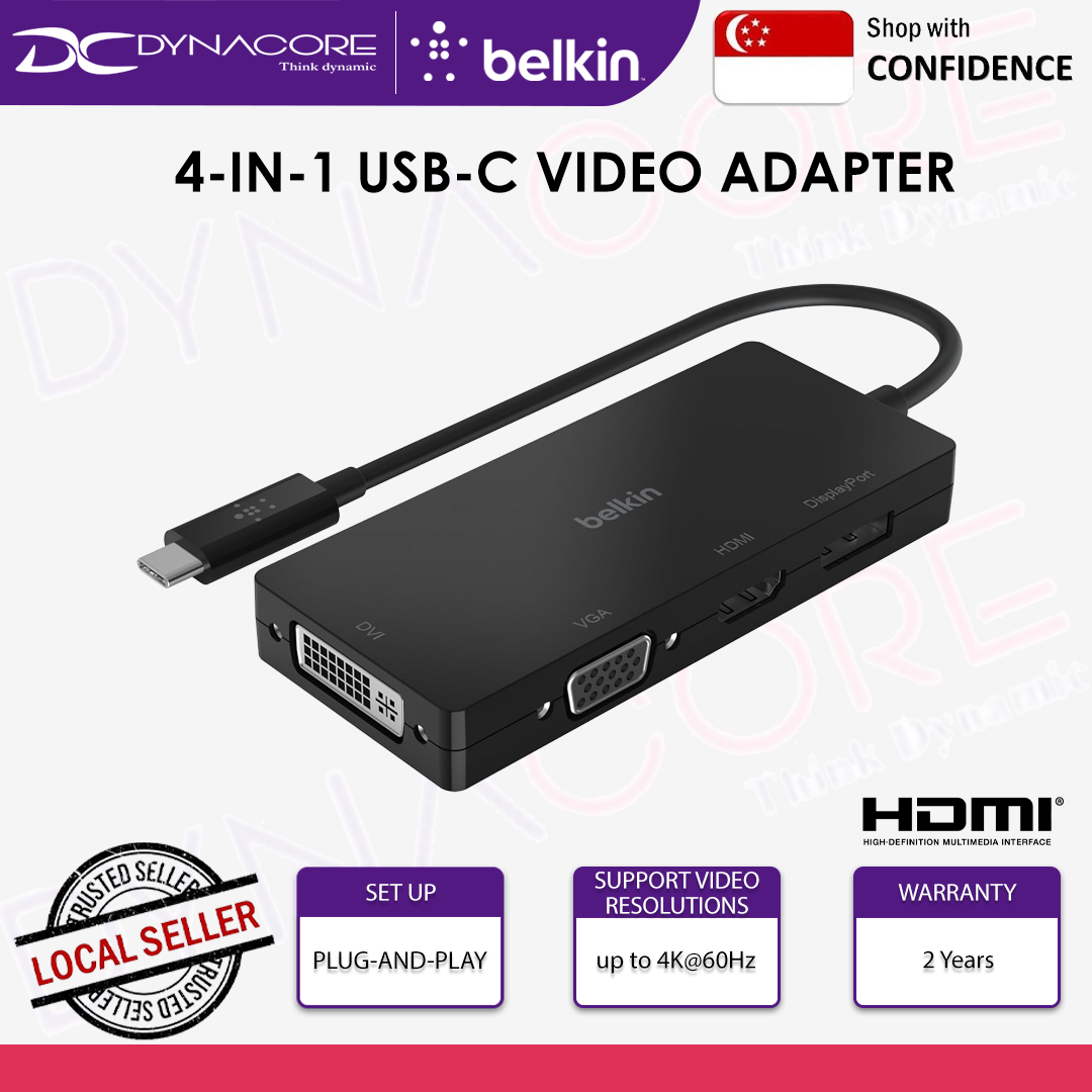 BELKIN AVC003BTBK USB-C VIDEO ADAPTER (4K HDMI, VGA, 4K DISPLAYPORT, DVI) - 745883799084