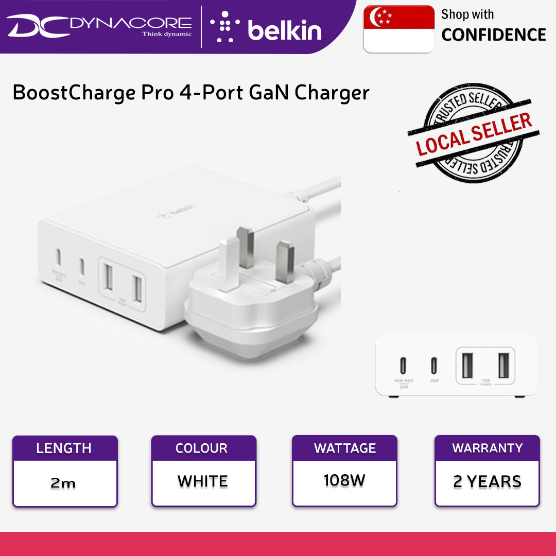 BELKIN BoostCharge Pro 4-Port GaN Charger 108W - WCH010MYWH - 745883827510
