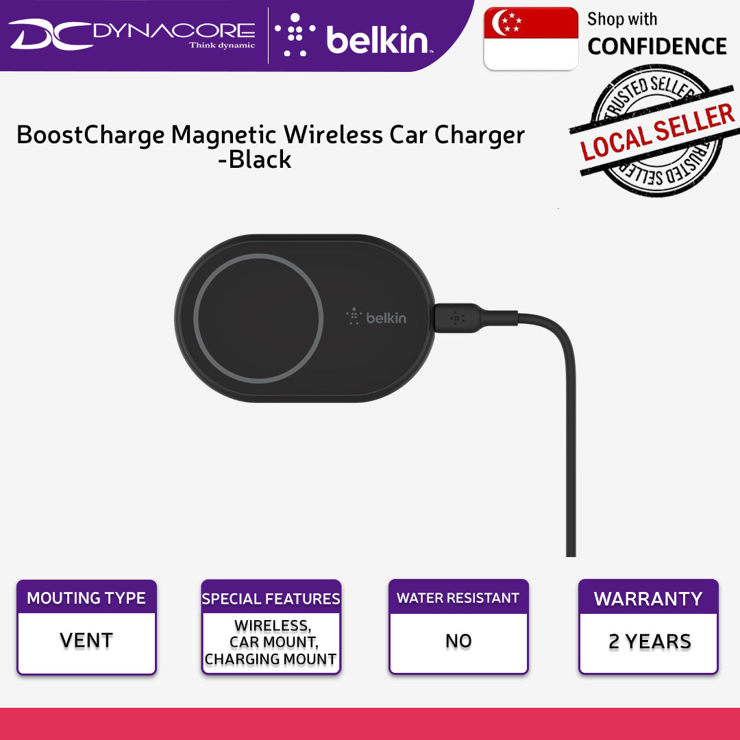 BELKIN BoostCharge Magnetic Wireless Car Charger 10W Black - WIC004BTBK-NC - 745883828746
