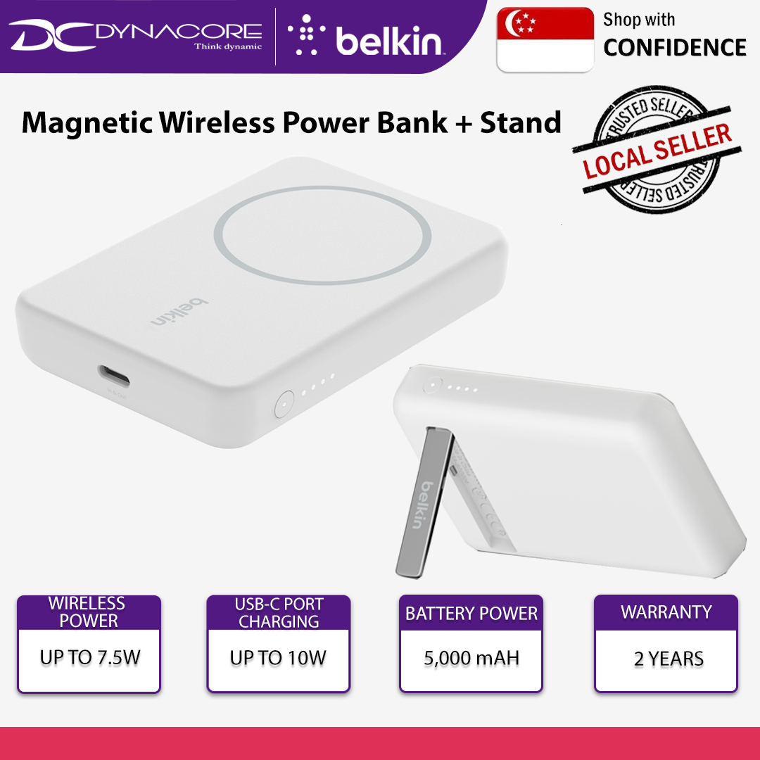 BELKIN BoostCharge Magnetic Wireless Power Bank 5K + Stand White - BPD004BTWT - 745883841424