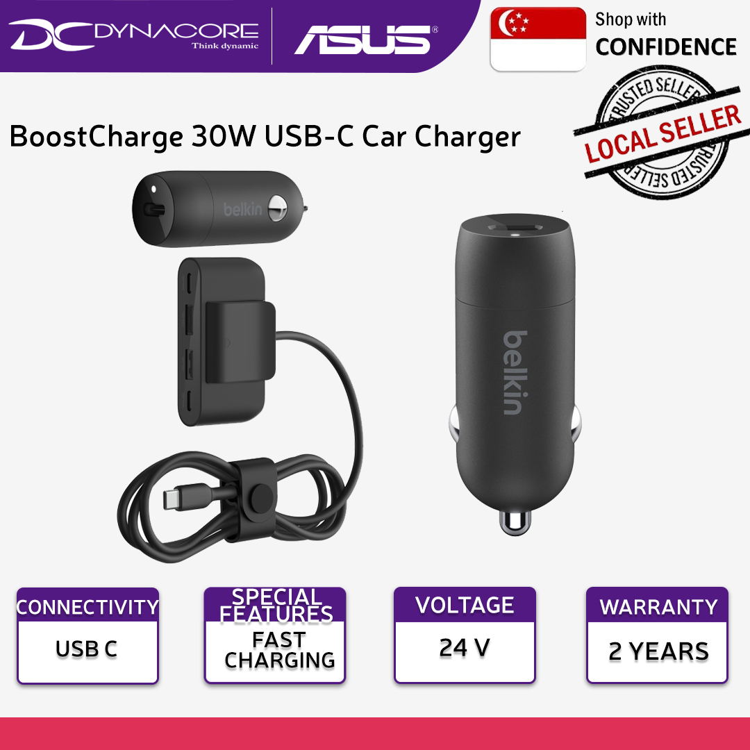 BELKIN BoostCharge 30W USB-C Car Charger + 4-port USB power extender Black - CCA004BT2MBK-B7 - 745883852383