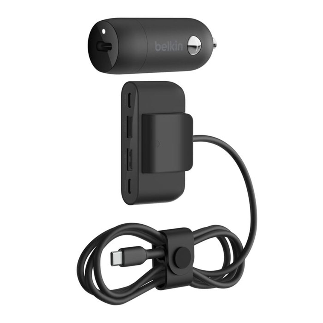 BELKIN BoostCharge 30W USB-C Car Charger + 4-port USB power extender Black - CCA004BT2MBK-B7 - 745883852383