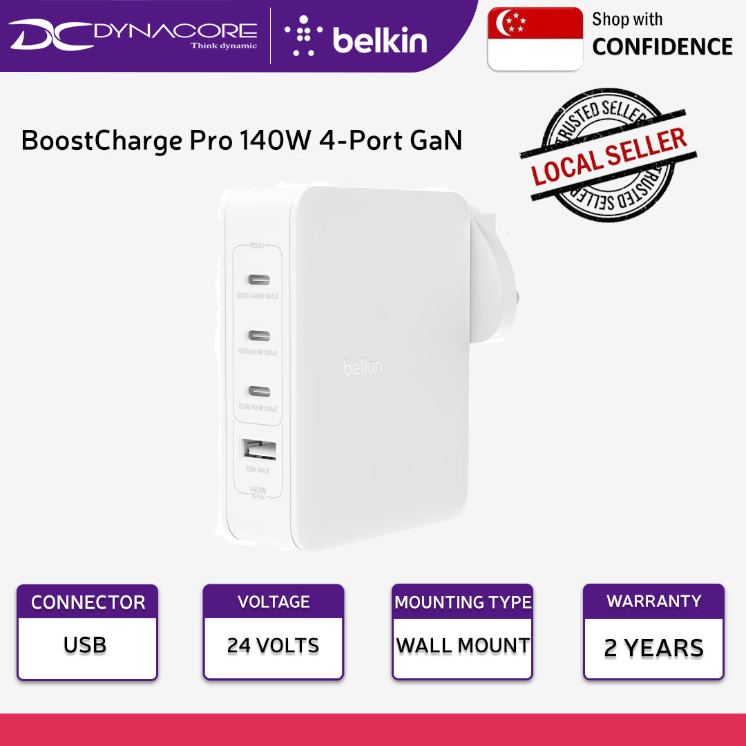 BELKIN BoostCharge Pro 140W 4-Port GaN Wall Charger - WCH014MYWH - 745883853342