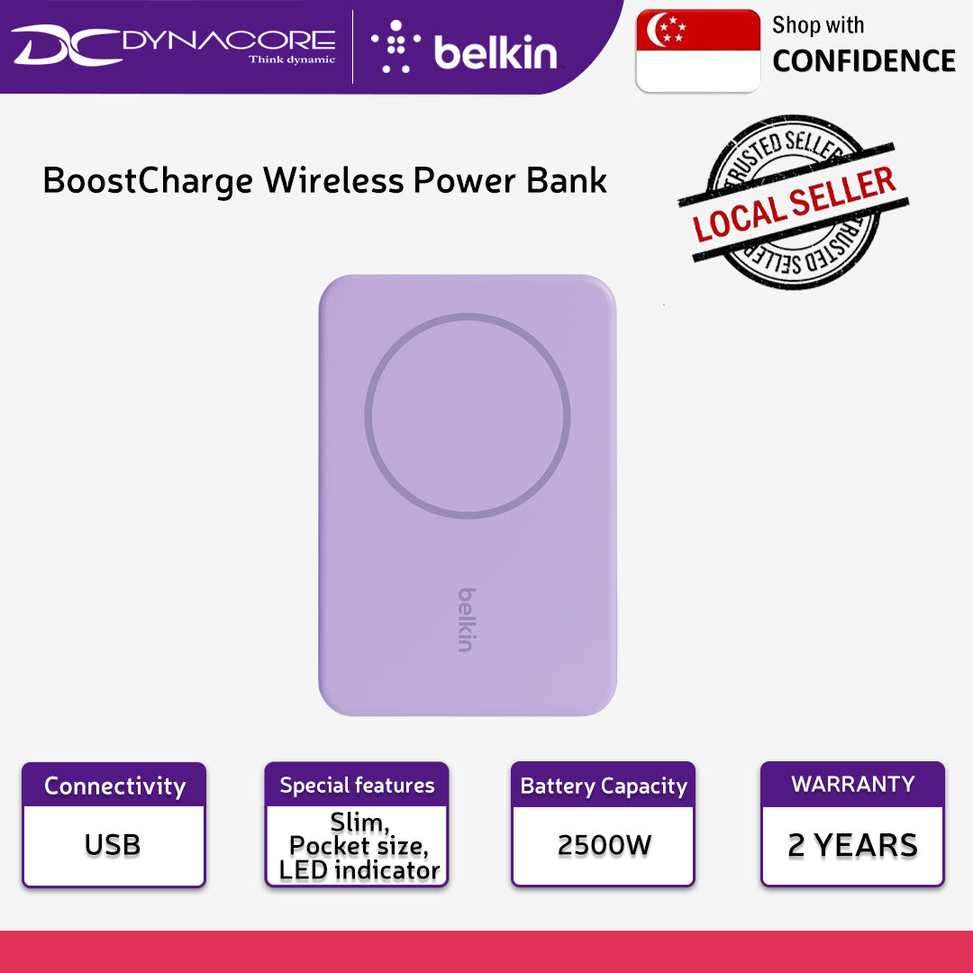 BELKIN BoostCharge Magnetic Wireless Power Bank 5K + Stand Purple - BPD004QCPU - 745883853885