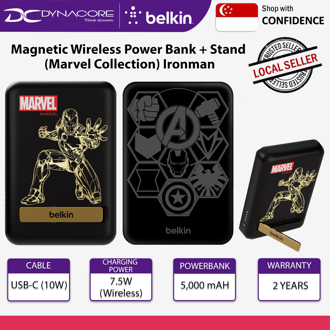 BELKIN BoostCharge Magnetic Wireless Power Bank 5K Stand (Marvel Collection) Ironman - BPD004QCBG-DY - 745883867554