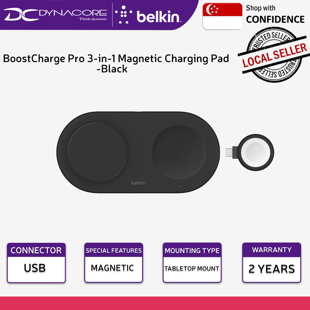 BELKIN BoostCharge Pro 3-in-1 Magnetic Wireless Charging Pad with Qi2 15W Black - WIZ022QCBK - 745883877591