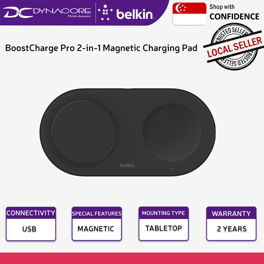BELKIN Boost Charge Pro 2-in-1 Magnetic Wireless Charging Pad with Qi2 15W Black - WIZ021QCBK - 745883877614