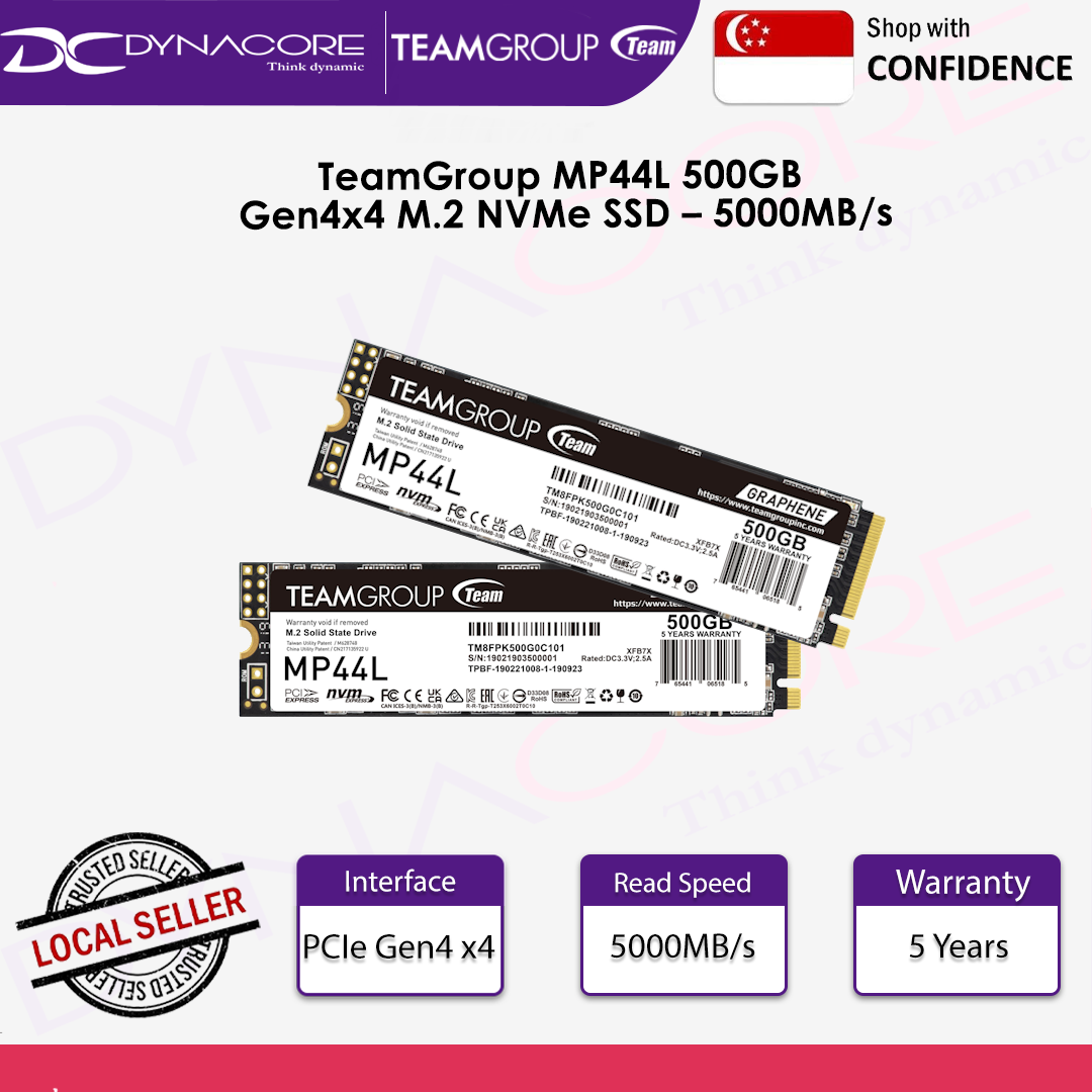 TEAMGROUP MP44L 500GB 5000MB/s GEN4 NVMe M.2 SSD - 765441062054