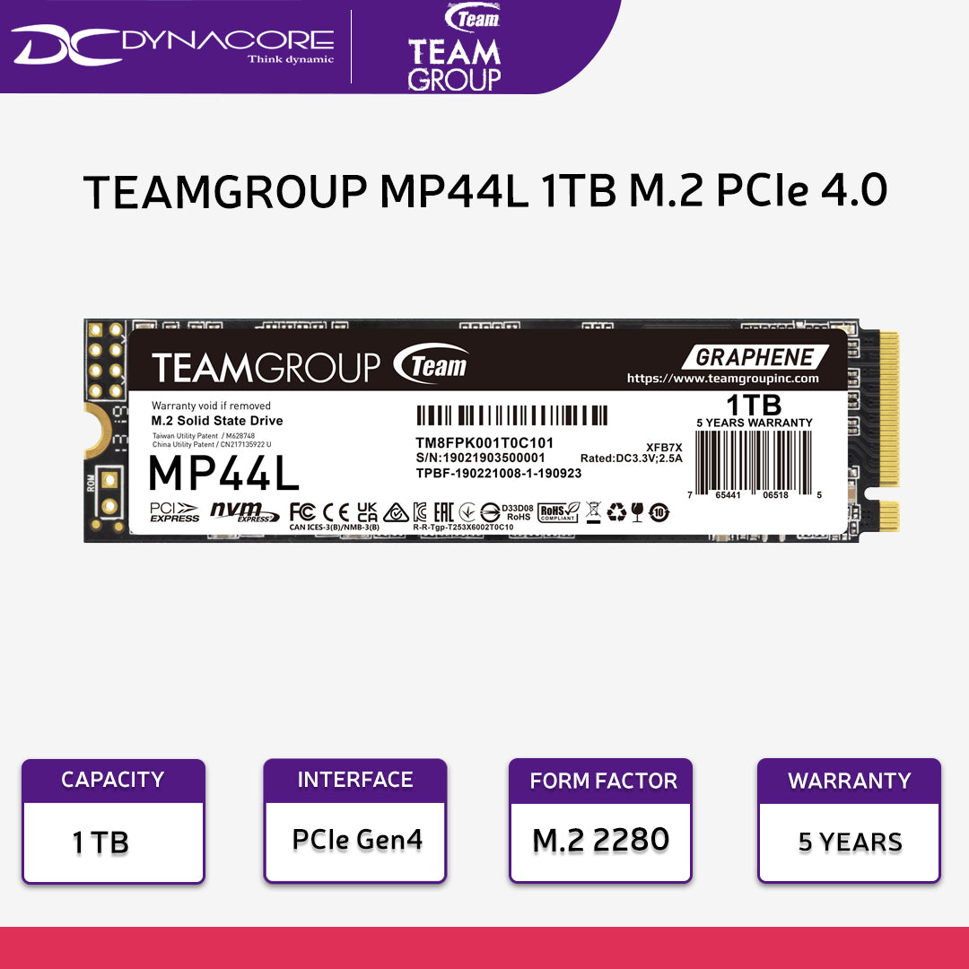 TEAMGROUP MP44L 1TB M.2 PCIe 4.0 Internal SSD - 765441062061