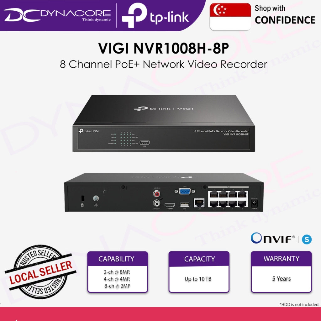 TP-LINK VIGI NVR1008H-8P VIGI 8 Channel PoE+ Network Video Recorder - 4895252503111