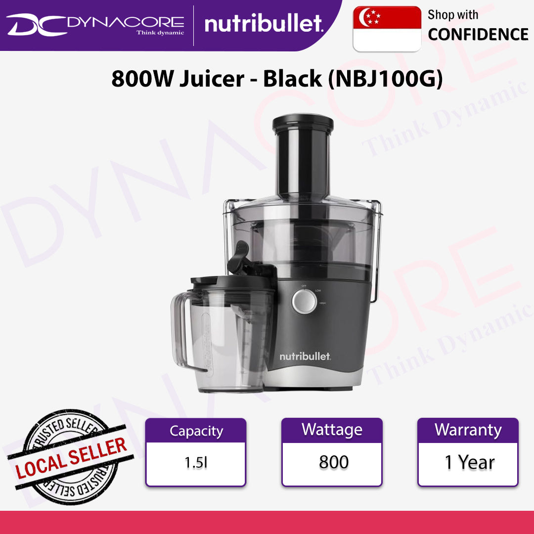 NutriBullet NBJ100G - Juicer, 800W, Stainless Steel Sieve, includes 1x Cleaning Brush, 1x 1.5L Pulp Tray and 1x 800ml Juice Jug, Dark Grey colour - 8006447003392