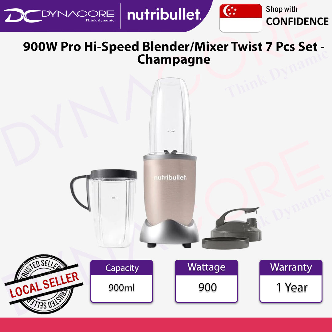 NutriBullet Pro NB907CP - Personal Blender, 900W, comes with 6 accessories (incl. 1x 900ml BPA-free Tritan Cup, 1x 700ml BPA-free Tritan Cup), Champagne colour - 8006447003446