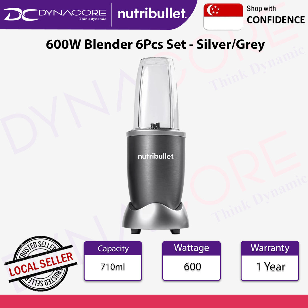 NutriBullet Original NB606DG - Personal Blender, 600W, comes with 7 accessories (incl. 1x 700ml BPA-free Tritan Cup, 1x 500ml BPA-free Tritan Cup), Grey colour - 8006447003453