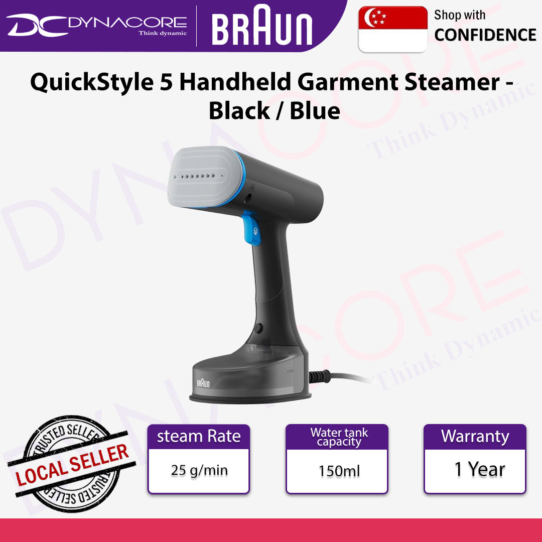 Braun QuickStyle 5 GS5031BL, Garment Steamer with Dual Plate FreeGlide 3D, Handheld Steamer with FastHeating, Steam 22 g/min, Capacity 150 ml, Cord 2.5m, 1200W, Black/Blue - 8021098003935