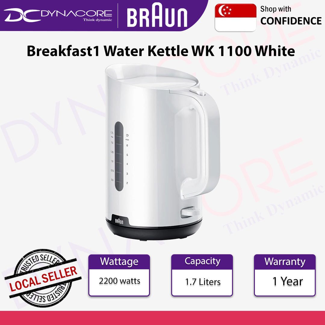 Braun Breakfast1 Collection WK1100WH - Kettle, 360° Rotatable, Removable Limescale Filter,Plastic, White - WK101AI-WK1100WH