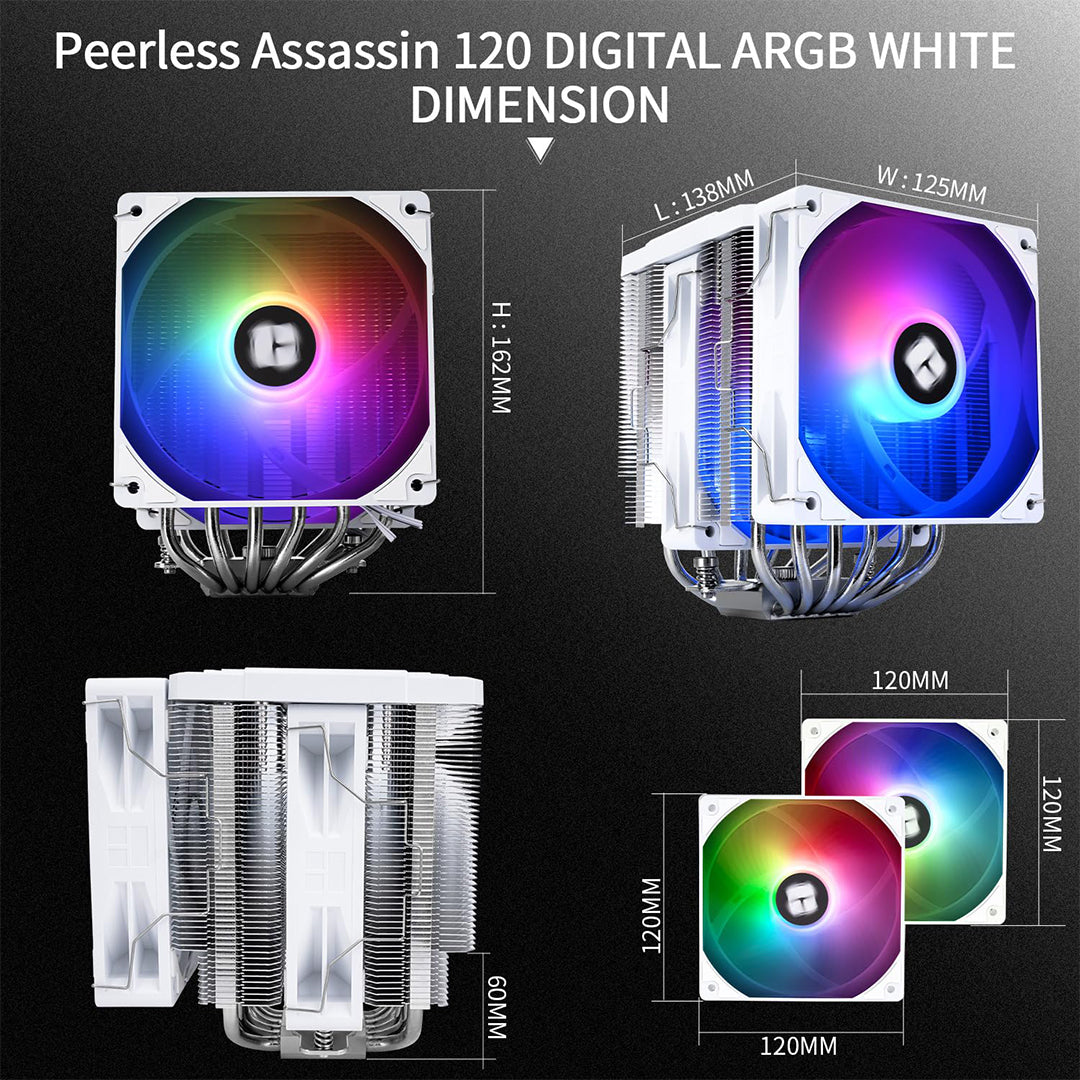 THERMALRIGHT PEERLESS ASSASSIN 120 DIGITAL ARGB WHITE HEATSINK COOLER - 814256019385