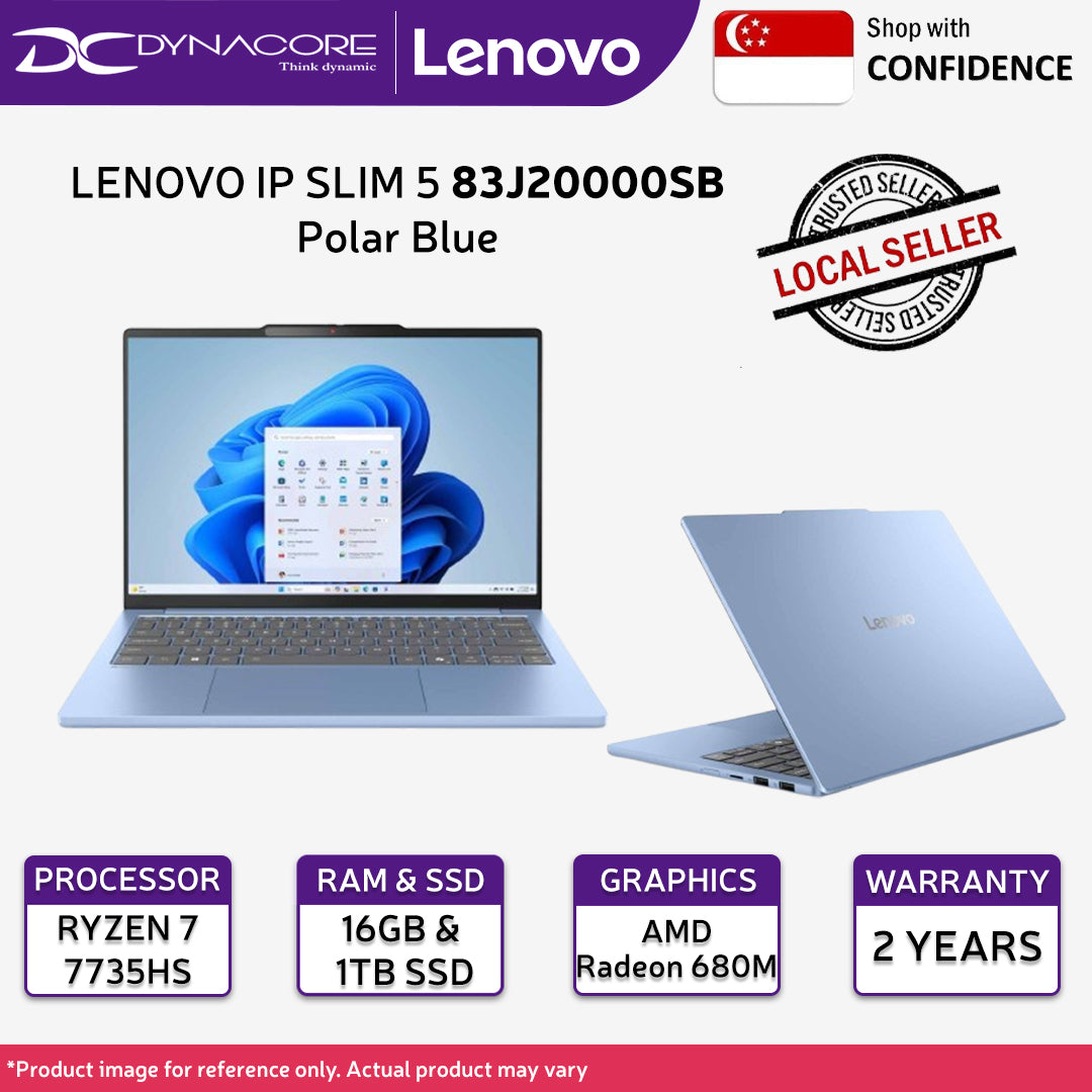 LENOVO IP SLIM 5 83J20000SB Polar Blue (RYZEN-7 7735HS/16GB RAM/1TB SSDAMD Radeon Graphics/13.3" WUXGA/ WIN11HOME) 2YEARS ONSITE BY LENOVO - 83J20000SB