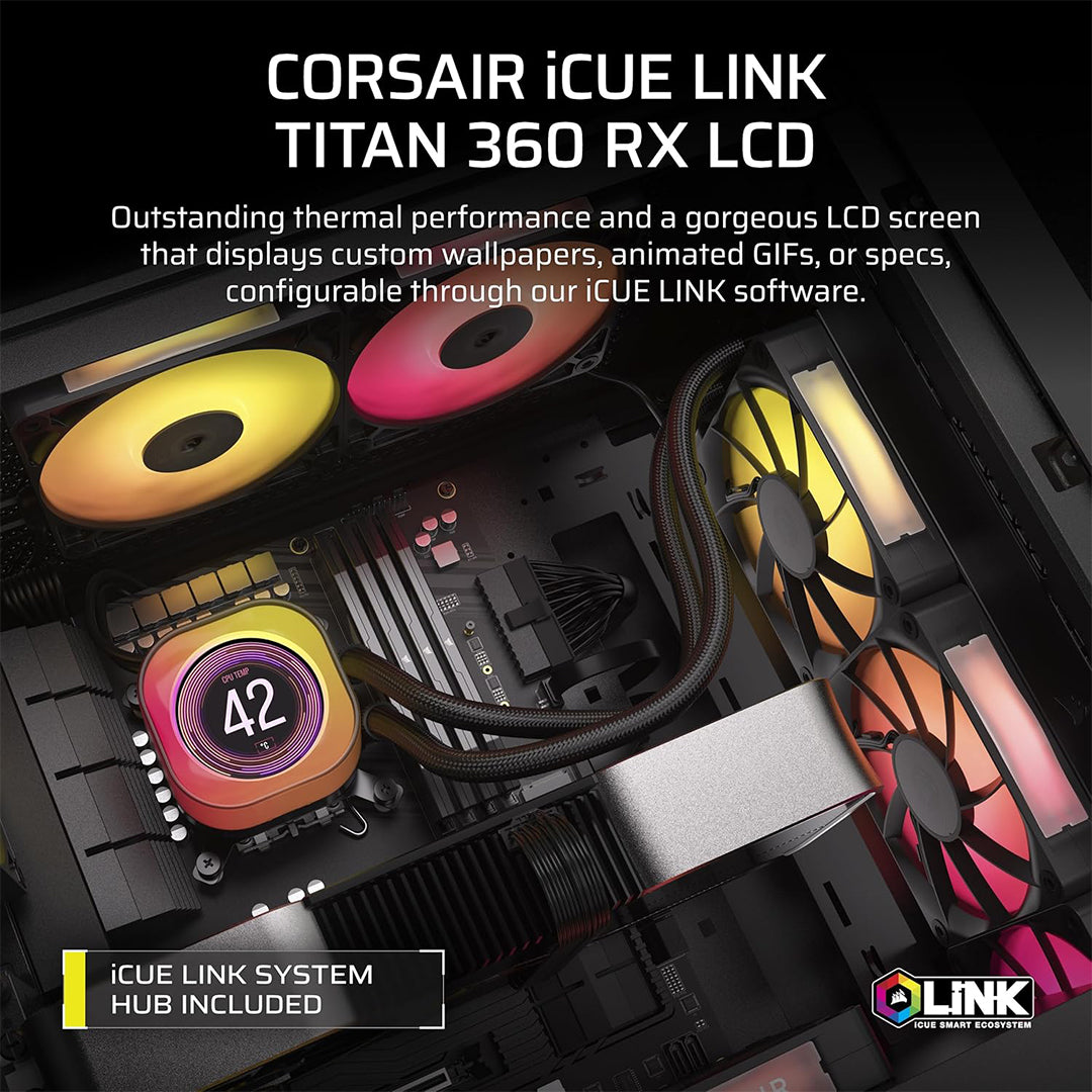 CORSAIR iCUE LINK TITAN 360 RX LCD RGB BLACK AIO LIQUID COOLER - 840440482956