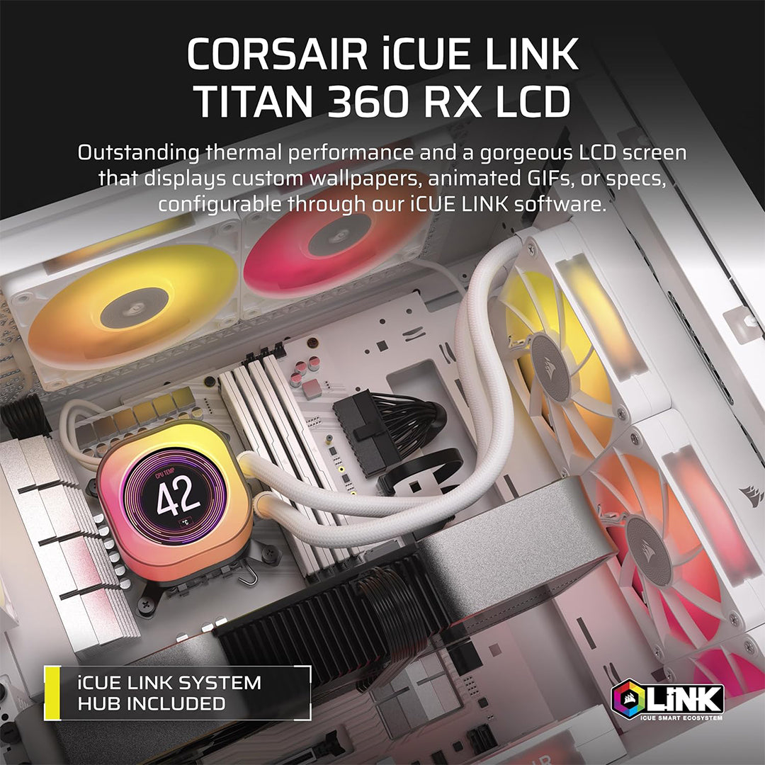 CORSAIR iCUE LINK TITAN 360 RX LCD RGB WHITE AIO LIQUID COOLER - 840440482987