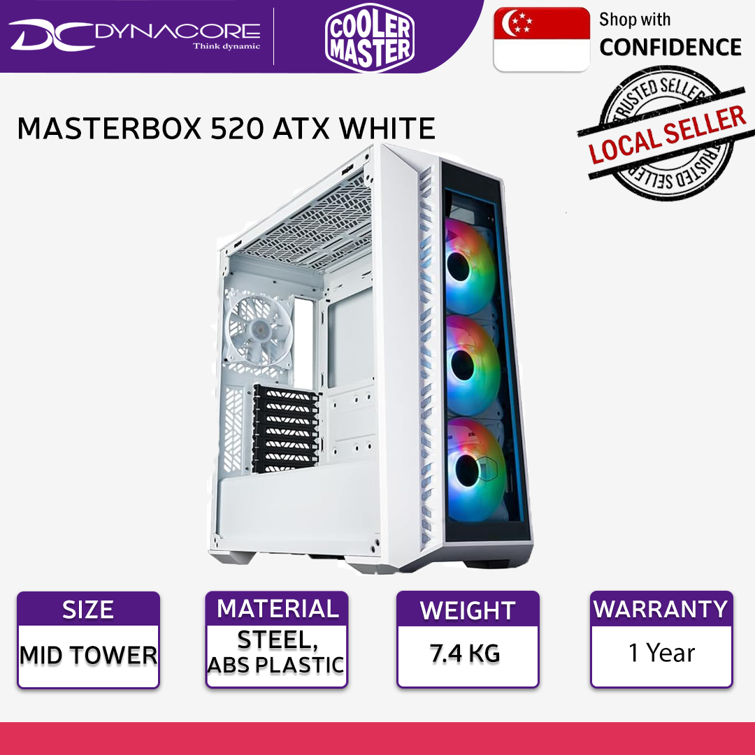 COOLER MASTER MASTERBOX 520 ARGB ATX TEMPERED GLASS CASE WHITE - 884102099755