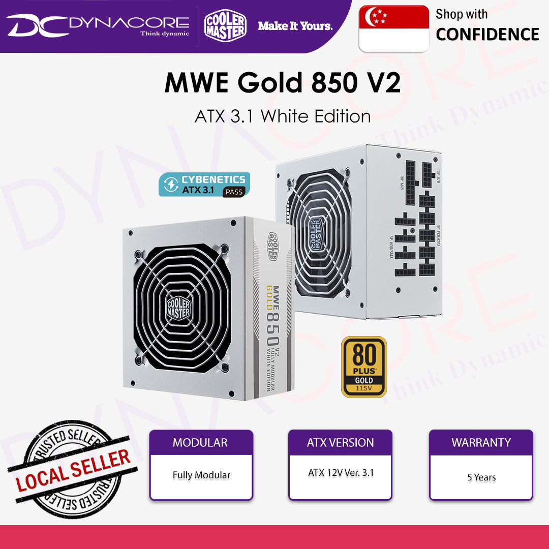 COOLER MASTER MWE GOLD V2 850W FULL MODULAR ATX3.1 WHITE PSU MPE-8501-AFAAG-3EGUK - 884102125331