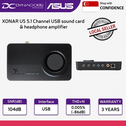 ASUS XONAR U5 5.1 Channel USB sound card and headphone amplifier - 3 Years Warranty - 886227820733