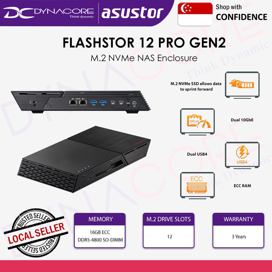 ASUSTOR FLASHSTOR 12 PRO GEN3 FS6812X 12xM.2 SLOTS QC/16GB NAS STORAGE - 887372000124