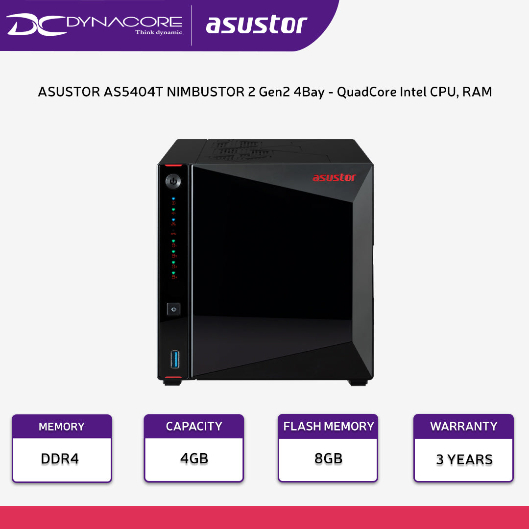 ASUSTOR AS5404T NIMBUSTOR 2 Gen2 4Bay NAS - QuadCore Intel CPU, 4GB DDR4 RAM, 2.5GbE - 887372140080