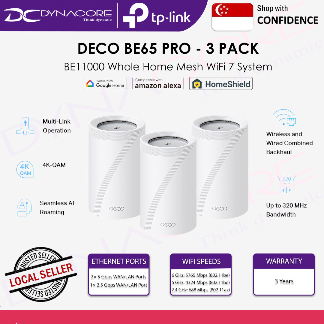 TP-Link Deco BE65 Pro (3-Pack) BE11000 Home Mesh WiFi 7 System - 8885020621679