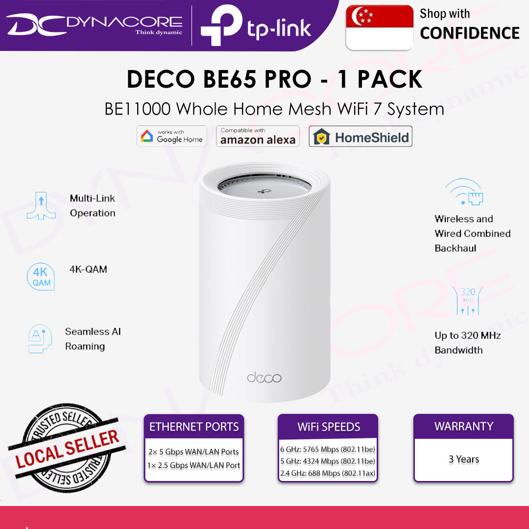 TP-Link Deco BE65 Pro BE11000 Whole Home Mesh WiFi 7 System / 11 GBPS Tri-Band Router - 1PK - 8885020621693