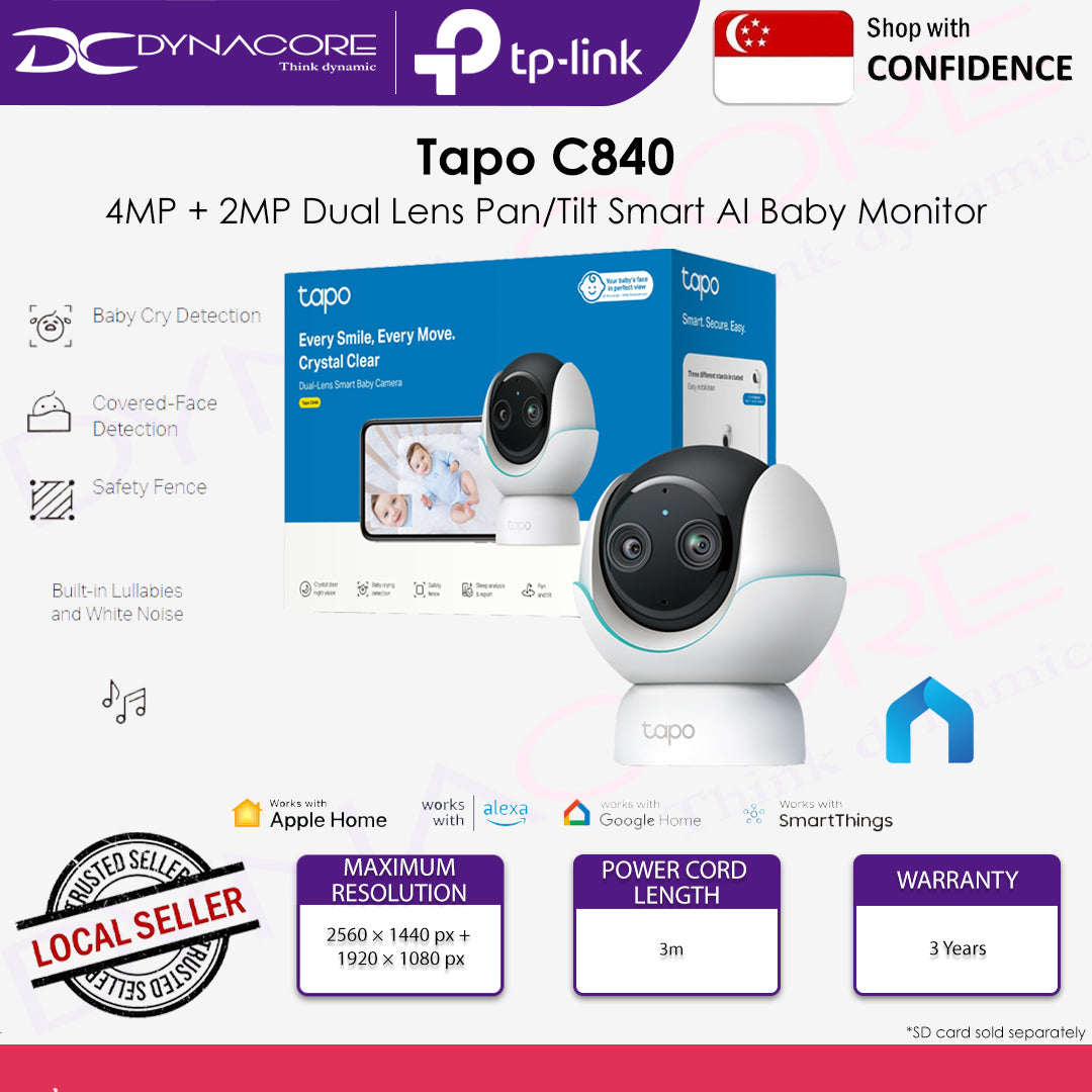 TP-LINK Tapo C840 4MP + 2MP Dual Lens Live View Pan/Tilt Smart AI Baby Monitor Dual-Band - 8885020621990