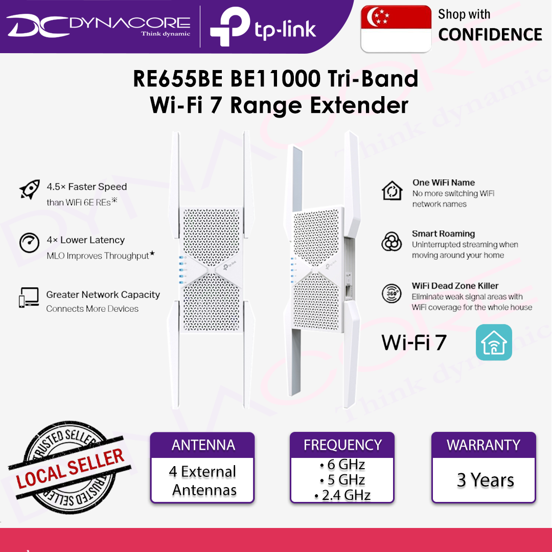 TP-Link RE655BE BE11000 Tri-Band Wi-Fi 7 Range WiFi7 Extender - 8885020622607