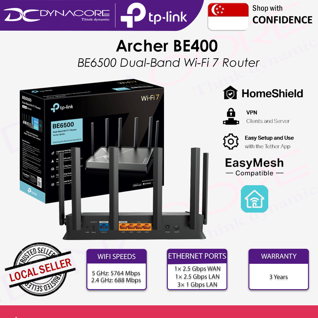 TP-LINK Archer BE400 BE6500 Dual-Band Wi-Fi 7 Router - 8885020624113