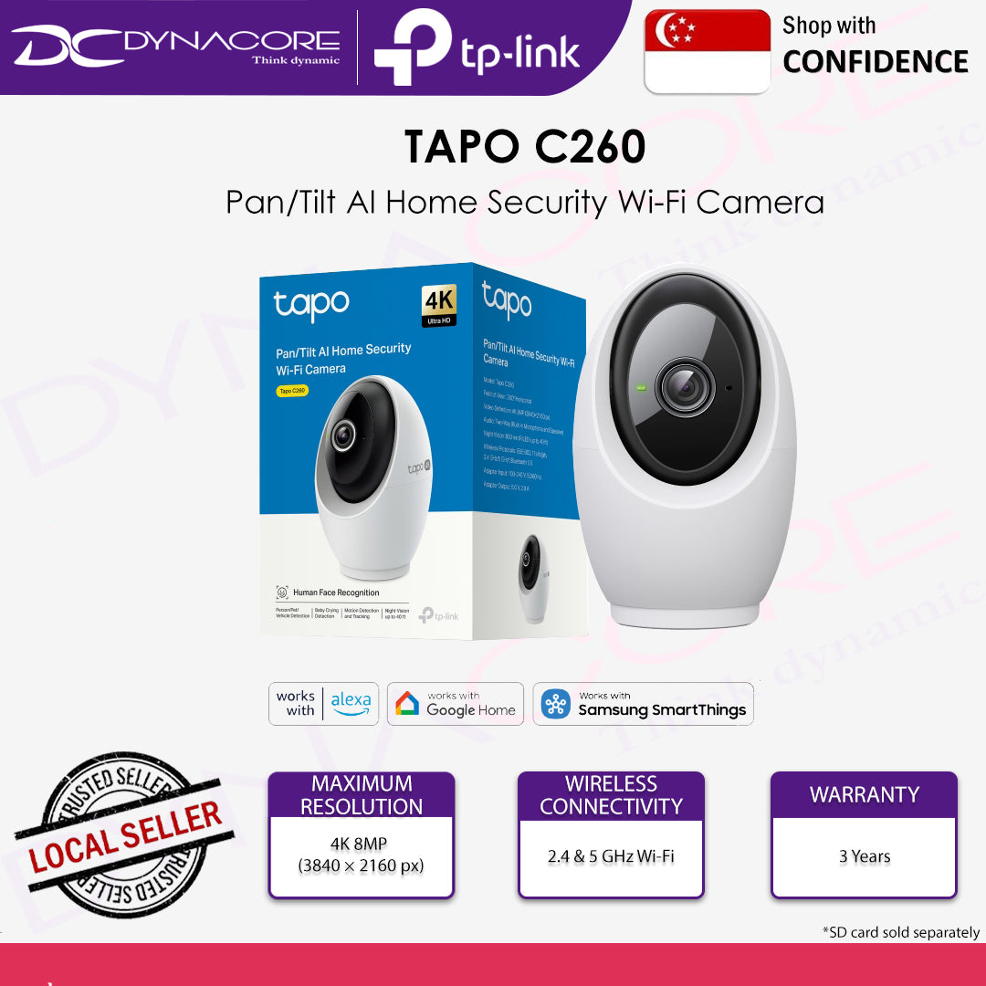 TP-LINK TAPO C260 4K 8MP Pan/Tilt AI Home Security Dual-Band Wi-Fi Camera - 8885021370088
