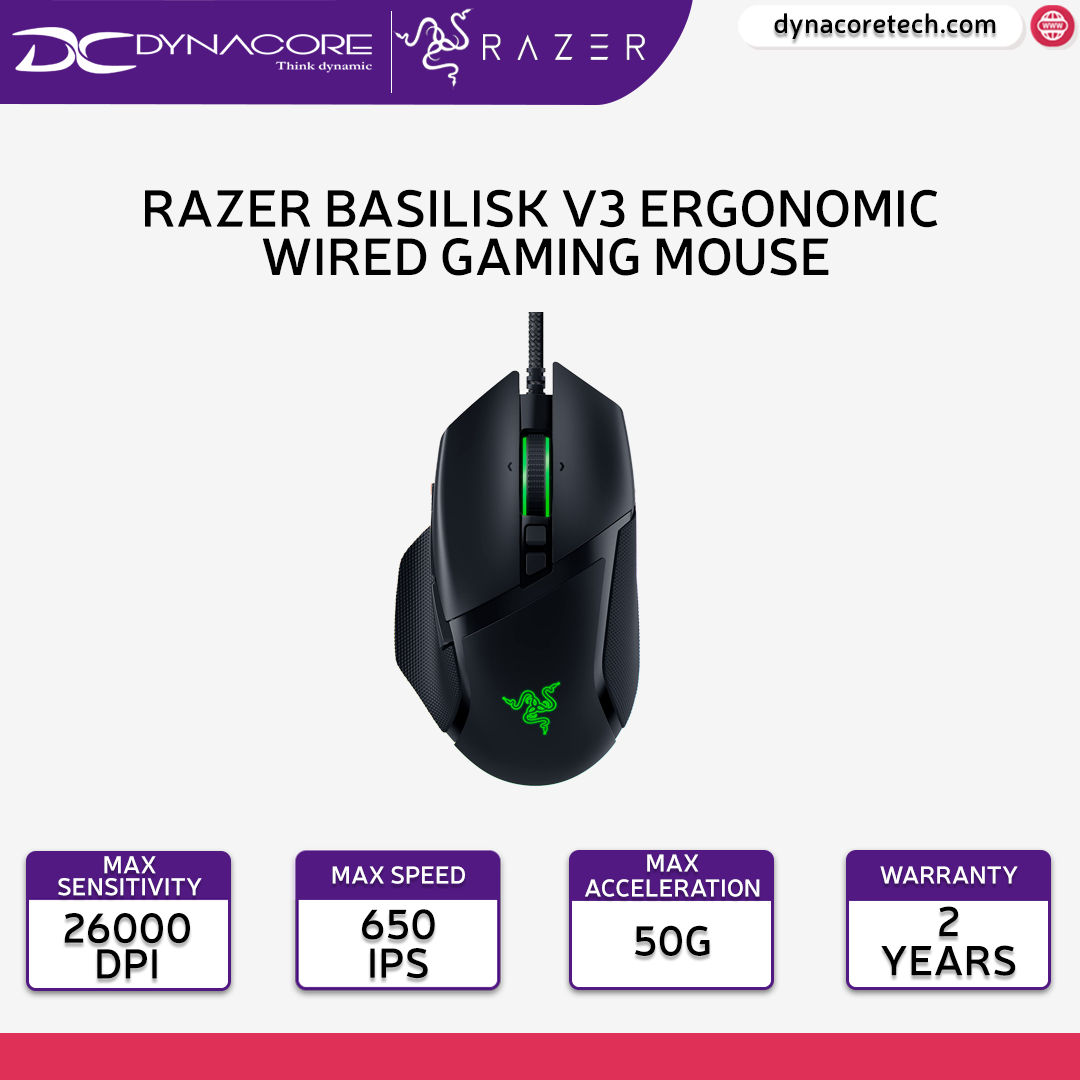Razer Basilisk V3 Ergonomic Wired Gaming Mouse - RZ01-04000100-R3M1 -8886419333487