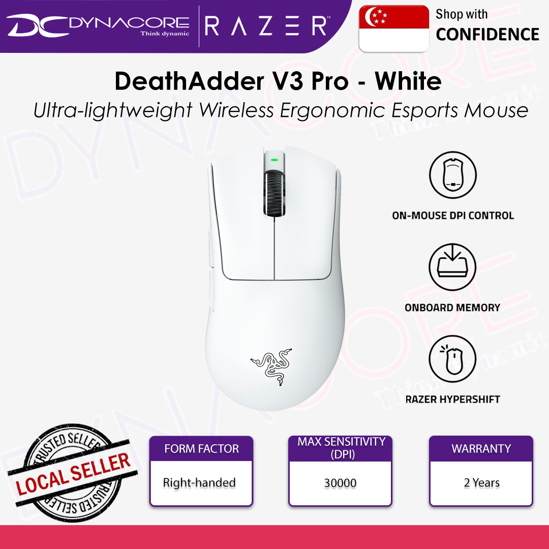 Razer DeathAdder V3 Pro White Wireless Ergonomic Esports Mouse RZ01-04630200-R3A1 - 8886419334170