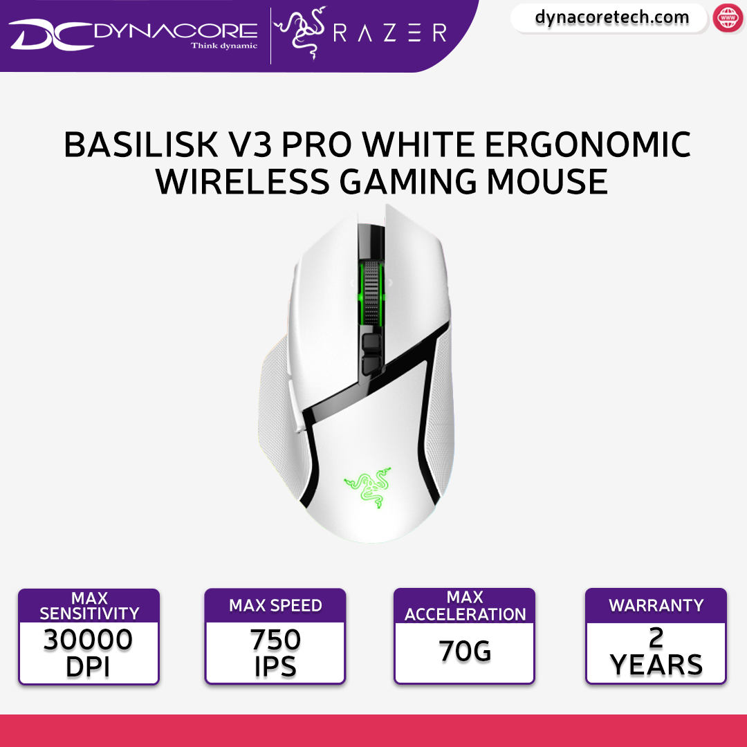 Razer Basilisk V3 Pro White Ergonomic Wireless Gaming Mouse RZ01-04620200-R3A1 - 8886419334262