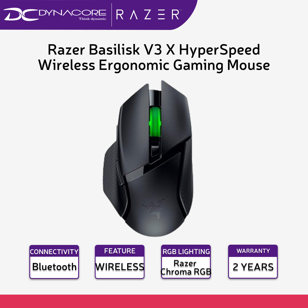 Razer Basilisk V3 X Hyper Speed Wireless Ergonomic Gaming Mouse - Black - RZ01-04870100-R3A1 - 8886419334323
