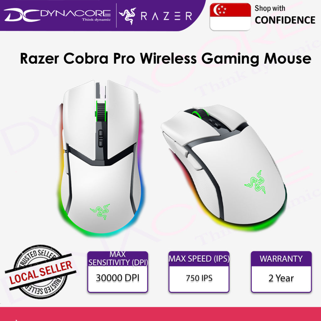 RAZER COBRA PRO WIRELESS GAMING MOUSE WHITE (RZ01-04660200-R3A1) - 8886419334446