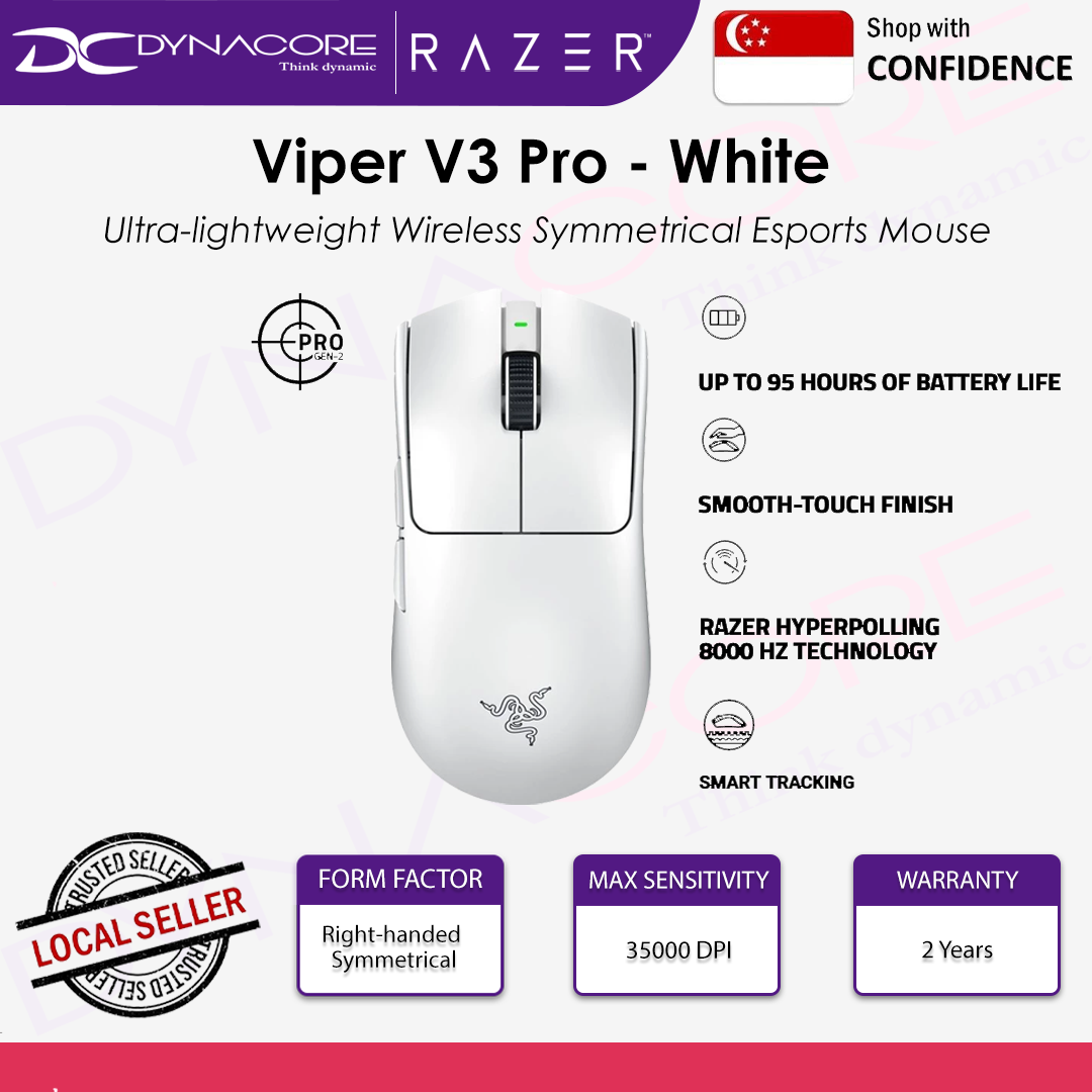 Razer Viper V3 Pro Ultra-lightweight Wireless Symmetrical Esports Mouse - Black / White with HyperPolling Wireless Dongle - 8886419334484,8886419334514