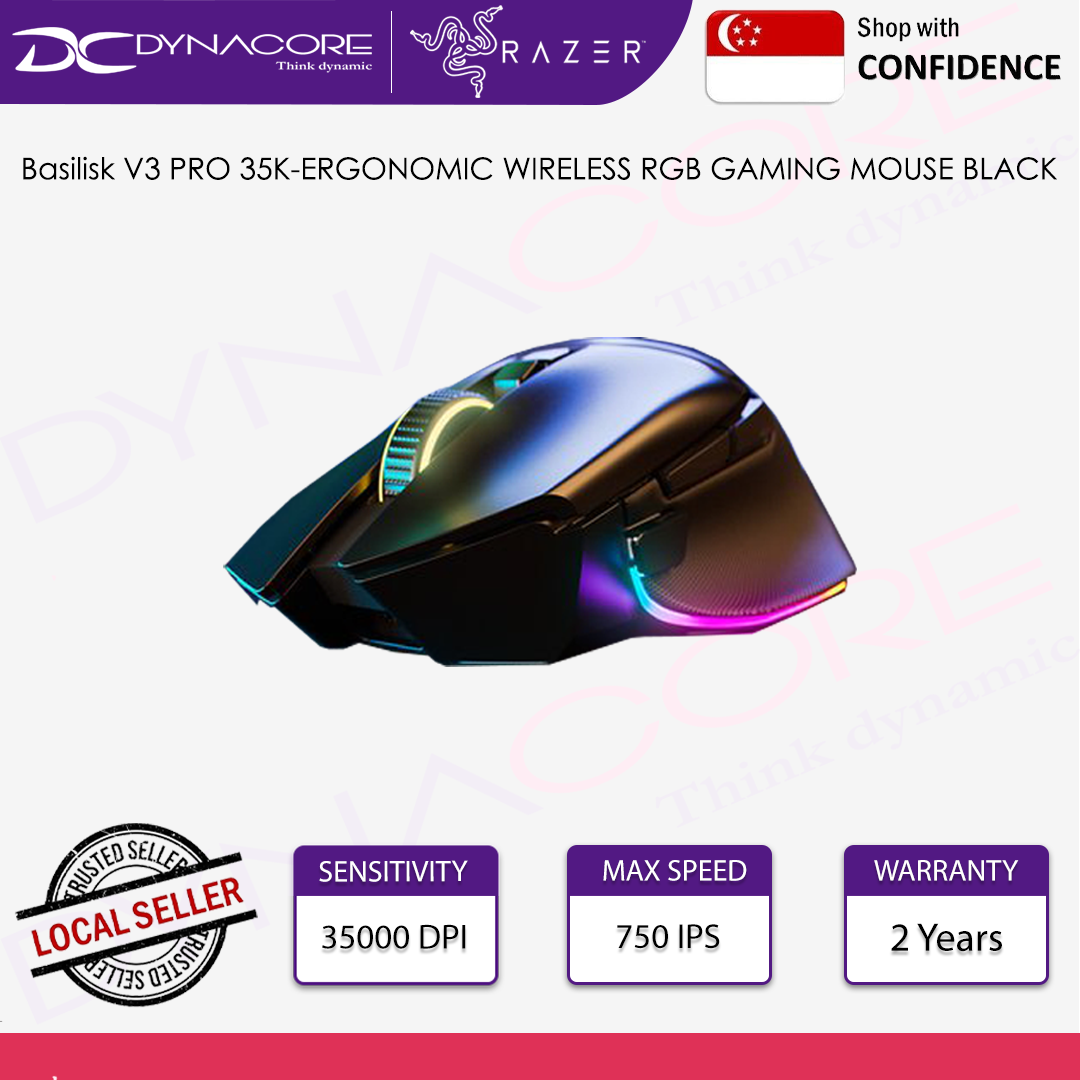 RAZER Basilisk V3 PRO 35K-ERGONOMIC WIRELESS RGB GAMING MOUSE BLACK / WHITE - 8886419334613,8886419334651