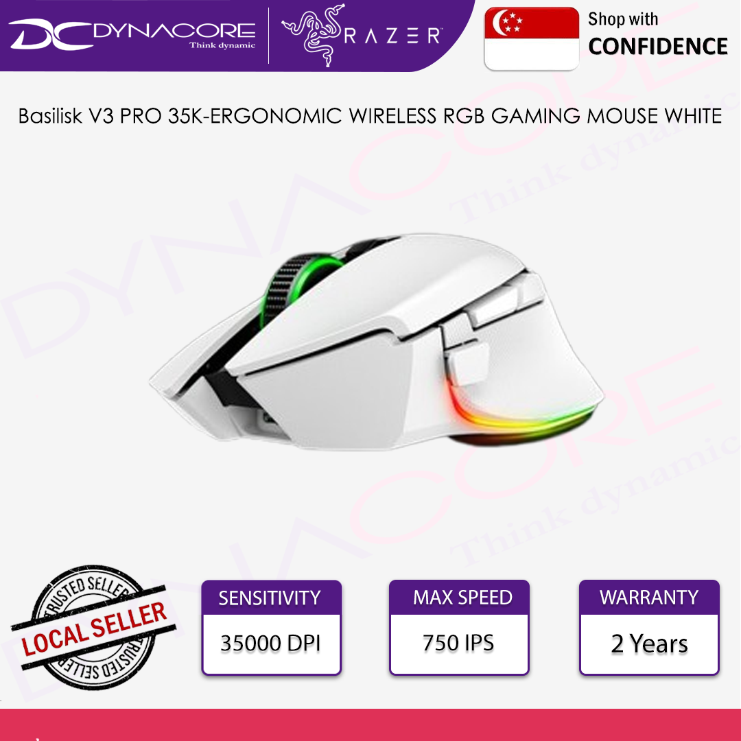 RAZER Basilisk V3 PRO 35K-ERGONOMIC WIRELESS RGB GAMING MOUSE BLACK / WHITE - 8886419334613,8886419334651
