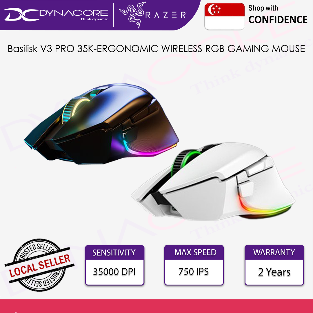 RAZER Basilisk V3 PRO 35K-ERGONOMIC WIRELESS RGB GAMING MOUSE BLACK / WHITE - 8886419334613,8886419334651