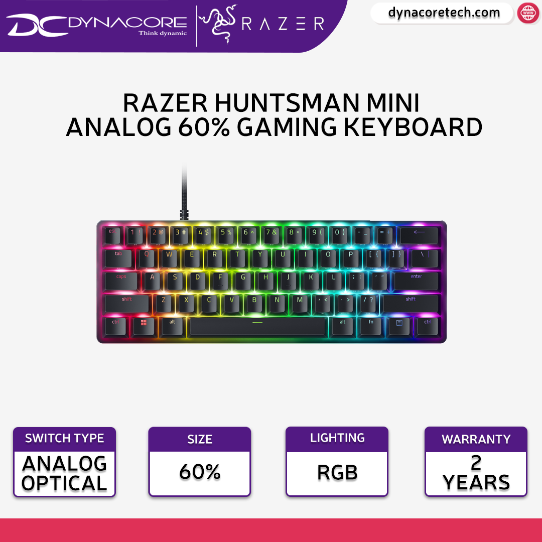 Razer Huntsman Mini Analog 60% Gaming Keyboard Optical Switch - Black - RZ03-04340100-R3M1 -8886419348139