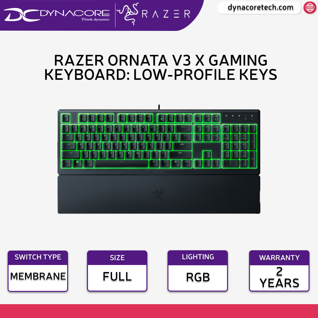 Razer Ornata V3 X Gaming Keyboard: Low-Profile Keys - Silent Membrane Switches RZ03-04470100-R3M1 -8886419348825