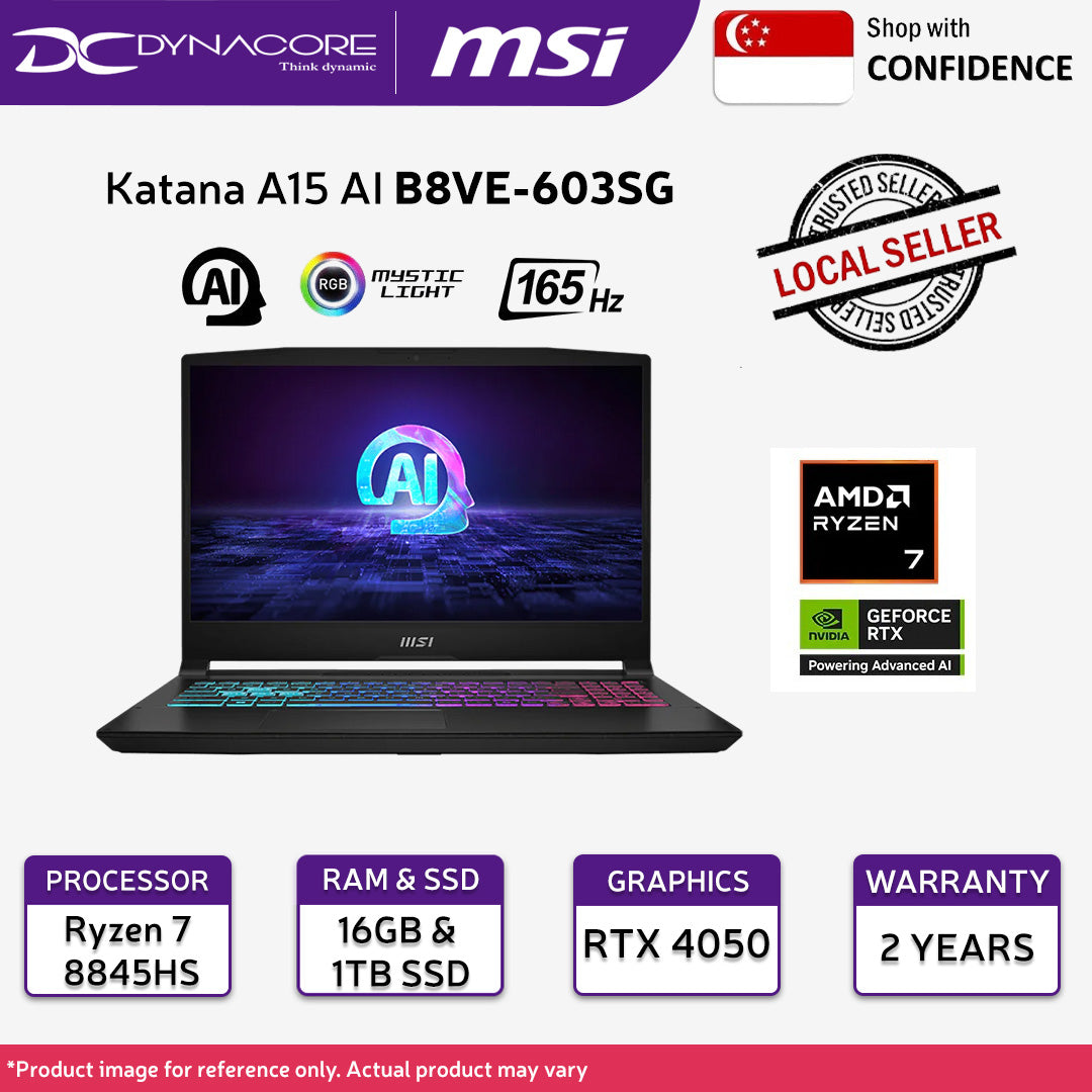 MSI Katana A15 AI B8VE-603SG GAMING LAPTOP (Ryzen 7 8845HS / 15.6" FHD / RTX 4050/ 16GB / 1TB SSD/ WIN 11 HOME) - 9S7-158N31-603