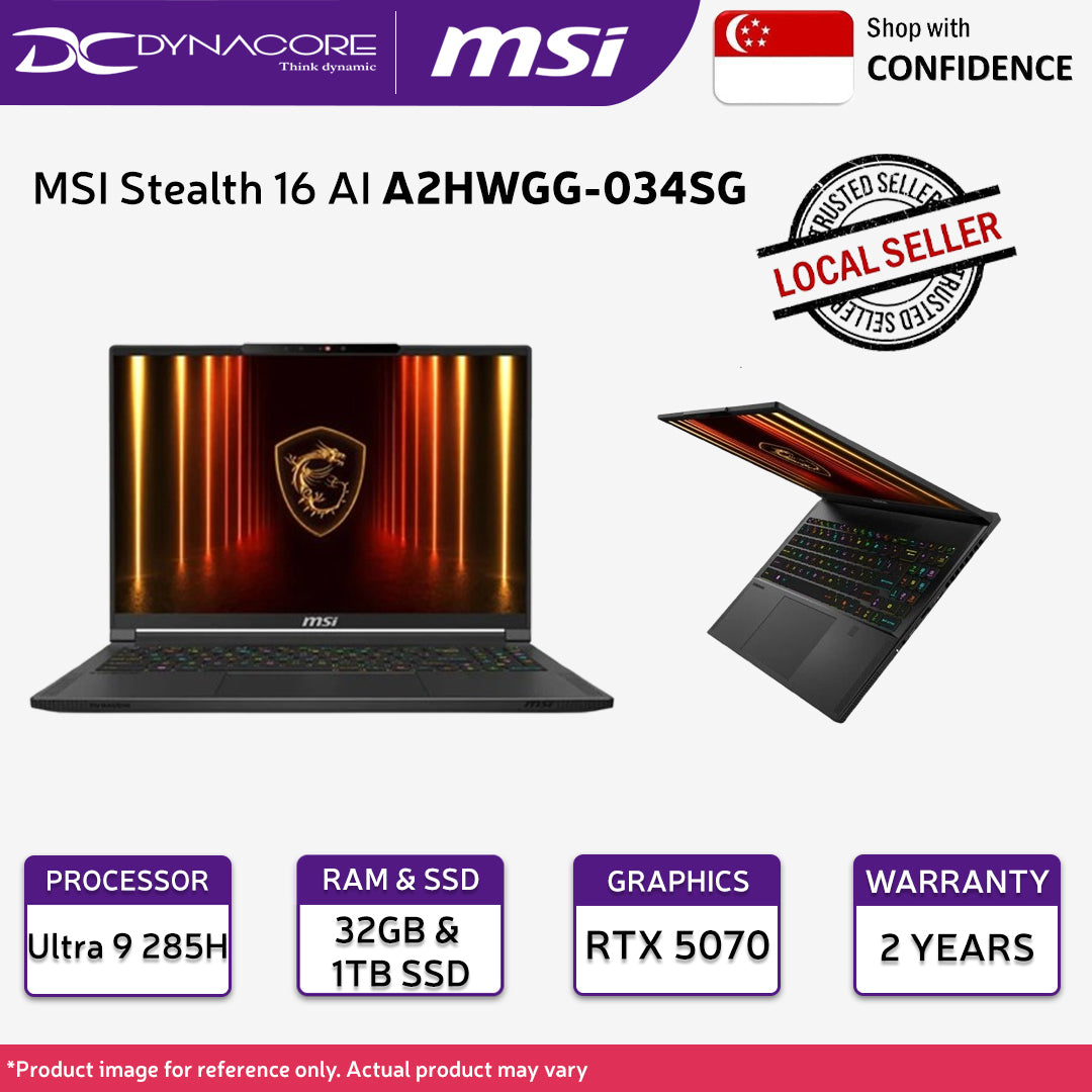 MSI Stealth 16 AI A2HWGG-034SG (Intel Core Ultra 9 285H /16in QHD+ /RTX 5070 /32GB /1TB SSD /WIN 11 HOME) - 9S7-15F535-034
